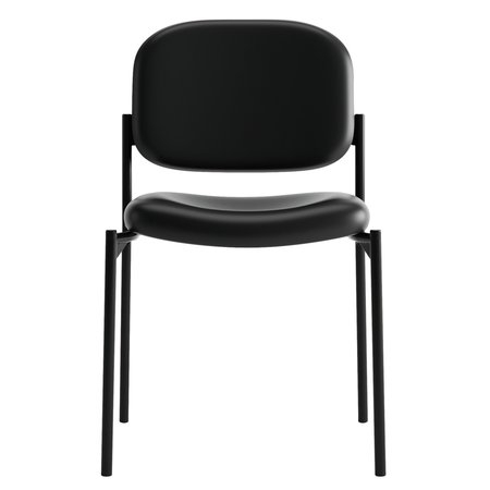 Hon Basyx Black Stacking Guest Chair, 21" L 32-3/4" H, Armless, SofThread Leather Seat, Scatter Series HVL606.SB11